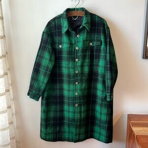 Vicicsky Green and Black Plaid Relaxed Fit Coat / Jacket.